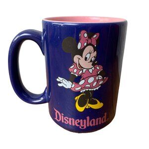 Disneyland Minnie Mouse Collector Coffee Mug Vintage 16 oz Blue Pink Polka Dot B